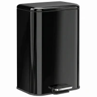 HOMCOM 20 L Kitchen Pedal Bin, Metal Rubbish Bin with Removable Inner Bucket, Soft-Close & Stay-Open Lid, High Gloss Black(m-1)