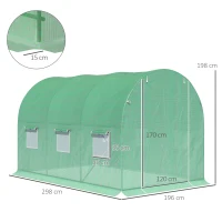Outsunny Walk-in Polytunnel Greenhouse, Outdoor Garden Tunnel Greenhouse Tent with Zipped Roll-Up Door and 6 Mesh Windows, 3 x 2M(m-3)