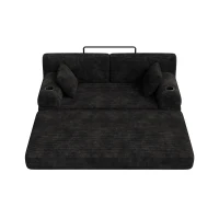 Doppeltes komprimiertes Cordsofa, Metallrahmen, 2 Becherhalter und 4 Seitentaschen, 168L x 80B x 81H cm, Schwarz(m-7)