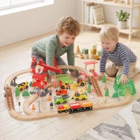 AIYAPLAY 91-Piece Wooden Train Set, Toy Train with Magnetic Crane, Sound Effects Track, for Kids Ages 3+(m-14)