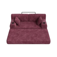 Doppeltes komprimiertes Cordsofa, Metallrahmen, 2 Becherhalter und 4 Seitentaschen, 168L x 80B x 81H cm, Weinrot(m-8)