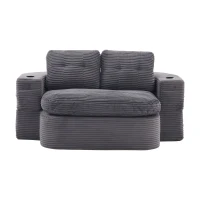 2-in-1 Cordsofa mit verstellbarer Funktion, 2 Getränkehaltern, hohe Rückenlehne und extra tiefe Sitzfläche, 165L x 97B x 61H cm,Dunkelgrau(m-1)