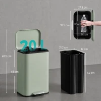 HOMCOM 20 L Kitchen Pedal Bin, Metal Rubbish Bin with Removable Inner Bucket, Soft-Close & Stay-Open Lid, Light Green(m-3)