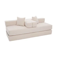 Modulares Chenille-Block-Sofa, frei kombinierbar, mit Seitentaschen zur Verstauung und rutschfestem Fahrgestell, Maße 198L x 79B x 60H cm, Beige(m-8)