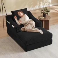 Knochenloses Cord-Freizeitsofa, doppellagiges Design, kann in ein Bett gefaltet werden, 100L x 160B x 64H cm, Schwarz(m-5)