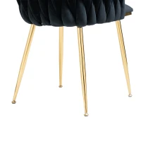 Samt-Esssessel mit goldenen Metallbeinen, elegantes handgewebtes Design, 55,5x41x74 cm, Schwarz(m-7)