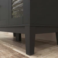 HOMCOM Mueble armario microondas para cocina con 1 nicho, 3 puertas pasacables 80 x 35 x 97 cm negro y aspecto madera(m-7)