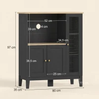 HOMCOM Mueble armario microondas para cocina con 1 nicho, 3 puertas pasacables 80 x 35 x 97 cm negro y aspecto madera(m-3)