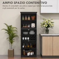 HOMCOM Credenza Cucina con 2 Ripiani Aperti e 2 Armadietti con Ante, Mobile Cucina in MDF e Vetro Temperato(m-4)