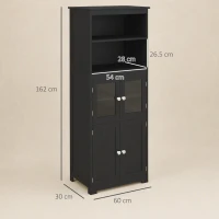 HOMCOM Dulap cămară cu 2 rafturi deschise și 2 dulapuri cu uși, din MDF și sticlă, 60x30x162 cm, negru(m-3)
