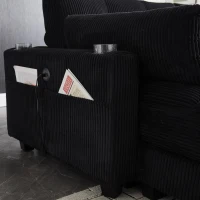 Das schwarze Cord-Doppelsofa verfügt über 2 Kissen, 4 Becherhalter und 4 Seitentaschen, kann in zwei unabhängige Sitze geteilt werden, 224L x 140B x 81H cm , Schwarz(m-5)