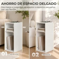 HOMCOM Juego de 2 Mesas Auxiliares con Estación de Carga 2 Tomas de Corriente, 2 Puertos USB y 2 Espacios Abiertos Blanco(m-5)
