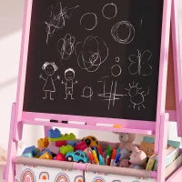 AIYAPLAY Lavagna per Bambini 3 in 1 a Doppia Facciata con Cavalletto, Rotolo di Carta, 2 Contenitori, 3-8 Anni, Rosa(m-9)