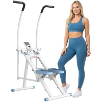 SPORTNOW Stepper d'Escalier Pliable, Hauteur Réglable, Écran LCD, Pédales Réglables, Charge 100 kg, 85 x 80 x 142 cm, Blanc(m-17)