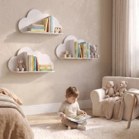 AIYAPLAY Zestaw 3 półek ściennych dla dzieci 60cm półka na książki w kształcie chmury wisząca Montessori dla 3–8 Biały(m-2)
