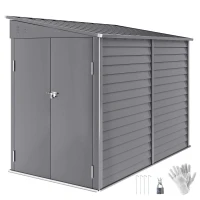 Outsunny 5 x 9ft Galvanised Metal Garden Shed with Foundation Kit, Outdoor Lean-to Shed, Tool Storage House for Garden, Grey(m-11)