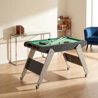 HOMCOM Mesa Multijuegos 6en1 para Niños de +7 Años con Ruedas Billar Futbolín Ping-Pong Anillas Hockey 120x88x79cm Negro(m-8)