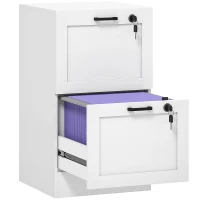 HOMCOM Cassettiera Portadocumenti a 2 Cassetti con Serrature e Spazio per Stampante, in Legno, 40x40x71 cm, Bianco(m-1)