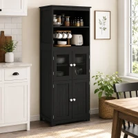 HOMCOM Credenza Cucina con 2 Ripiani Aperti e 2 Armadietti con Ante, Mobile Cucina in MDF e Vetro Temperato(m-8)