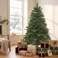 HOMCOM Kunstkerstboom 150 cm, edelspar, vol model met scharniertakken, 525 takpunten, inklapbare houten standaard, groen(m-9)