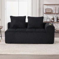 Bequemes Cordsofa mit zwei Sitzern, seitliche Aufbewahrungstasche für Fernbedienung und Handy, eingebauter Getränkehalter, 158X93X61 cm, Schwarz(m-4)