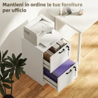 HOMCOM Cassettiera Portadocumenti a 2 Cassetti con Serrature e Spazio per Stampante, in Legno, 40x40x71 cm, Bianco(m-4)