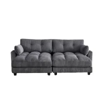 Das schwarze Cord-Doppelsofa verfügt über 2 Kissen, 4 Becherhalter und 4 Seitentaschen, kann in zwei unabhängige Sitze geteilt werden, 224L x 140B x 81H cm , Grau(m-1)