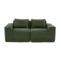 Modulares Doppelsitz-Cordsofa mit Becherhaltern und Seitentaschen, Federkern und hochdichtem Schaumstoff, 188L x 90B x 75H cm, Grün(m-1)