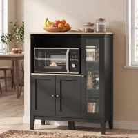 HOMCOM Mikrowellen-Schrankmöbel für Küche mit 1 Nische, 3 Türen Kabeldurchführung 80 x 35 x 97 cm schwarz und Holzoptik(m-2)