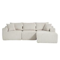 Modulares Sofaset mit Liegestühlen und Doppelbetten, 5 Kissen und 2 Getränkehaltern， 257×160×62 cm, Beige(m-1)