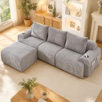 Modulares Cordsofa für drei Personen (inklusive Fußschemel), frei kombinierbar, ausgestattet mit Getränkehaltern und seitlichen Aufbewahrungstaschen, 268L x 174B x 80H cm, Hellgrau(m-2)