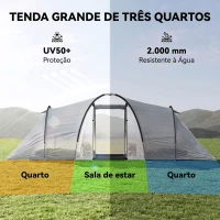 Outsunny Tenda de Campismo Familiar para 4-6 Pessoas Tenda Dobrável com 2 Janelas Impermeável Anti-UV 590x245x193 cm Cinza(m-4)