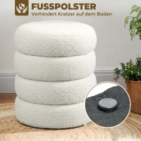 HOMCOM Hocker, rund, Teddyfleece, bis 120kg, Φ40x45H cm, Weiß(m-5)
