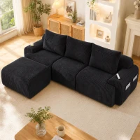 Modulares Cordsofa für drei Personen (inklusive Fußschemel), frei kombinierbar, ausgestattet mit Getränkehaltern und seitlichen Aufbewahrungstaschen, 268L x 174B x 80H cm, Schwarz(m-2)