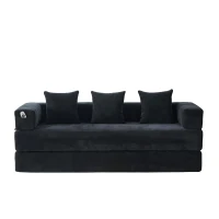 Modulares Chenille-Block-Sofa, frei kombinierbar, mit Seitentaschen zur Verstauung und rutschfestem Fahrgestell, Maße 198L x 79B x 60H cm, Schwarz(m-1)