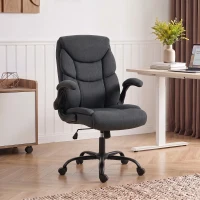 HOMCOM Office Chair, Executive Desk Chair with Flip-up Armrest, Thick Padding, 360 Degree Swivel, Dark Grey(m-14)