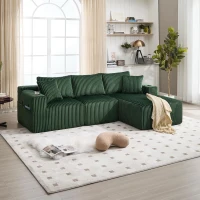 Modulares Sofaset mit Liegestühlen und Doppelbetten, 5 Kissen und 2 Getränkehaltern，257X160X62 cm, Smaragdgrün(m-5)