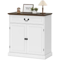 HOMCOM Aparador para sala, móvel de arrumação com 2 portas, gaveta silenciosa, prateleira ajustável, 80x40x85cm, branco e castanho(m-7)