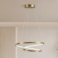 HOMCOM Suspension Luminaire avec 2 Anneaux, Lustre Suspendu LED à 3 Températures de Couleur, Hauteur Réglable, Doré(m-2)