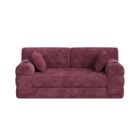 Doppeltes komprimiertes Cordsofa, Metallrahmen, 2 Becherhalter und 4 Seitentaschen, 168L x 80B x 81H cm, Weinrot(m-1)