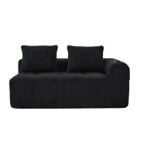Bequemes Cordsofa mit zwei Sitzern, seitliche Aufbewahrungstasche für Fernbedienung und Handy, eingebauter Getränkehalter, 158X93X61 cm, Schwarz(m-1)