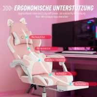 Vinsetto Ergonomische Gamingstoel, Kattenoren-Gamerstoel van Kunstleer met Lendensteun, Voetsteun, Hoofdsteun, Roze(m-5)