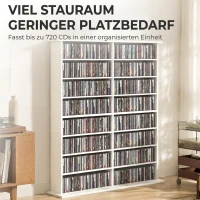 HOMCOM Mediarek, 8 niveaus, dvd-rek met 12 verstelbare planken, 16 vakken, voor 720 cd's, wit(m-4)