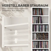 HOMCOM CD-/DVD-rek, 9 niveaus, smal staand rek met 6 verstelbare planken, voor 260 cd's, wit(m-5)