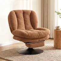 HOMCOM Sillón de Salón con Reposapiés Ajustable y Giratorio 360° de Lino Respaldo Forma Abanico Acolchado Grueso Marrón Oscuro(m-2)