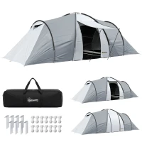 Outsunny Tienda de Campaña Familiar para 4 Personas con 2 Ventanas y Bolsa de Transporte Impermeable Anti-UV 590x245x193cm Gris(m-11)