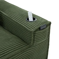 Modulares Doppelsitz-Cordsofa mit Becherhaltern und Seitentaschen, Federkern und hochdichtem Schaumstoff, 188L x 90B x 75H cm, Grün(m-10)