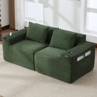 Modulares Doppelsitz-Cordsofa mit Becherhaltern und Seitentaschen, Federkern und hochdichtem Schaumstoff, 188L x 90B x 75H cm, Grün(m-2)