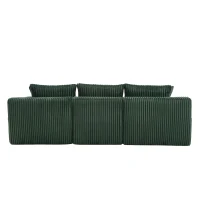 Modulares Sofaset mit Liegestühlen und Doppelbetten, 5 Kissen und 2 Getränkehaltern，257X160X62 cm, Smaragdgrün(m-12)