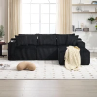 Modulares Sofaset mit Liegestühlen und Doppelbetten, 5 Kissen und 2 Getränkehaltern， 257X160X62 cm, Schwarz(m-4)